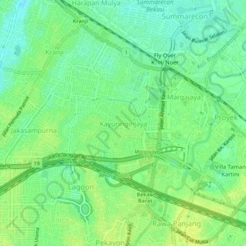 Topografische Karte Kayuringinjaya, Höhe, Relief