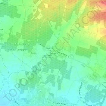 Topografische Karte Coursac, Höhe, Relief