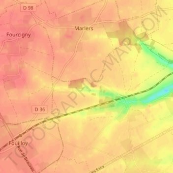 Topografische Karte Mesnil Huchon, Höhe, Relief