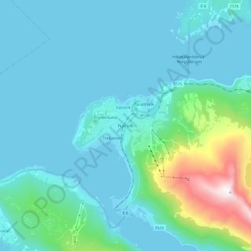 Topografische Karte Narvik, Höhe, Relief