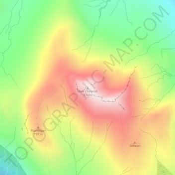 Topografische Karte Ben Lomond, Höhe, Relief