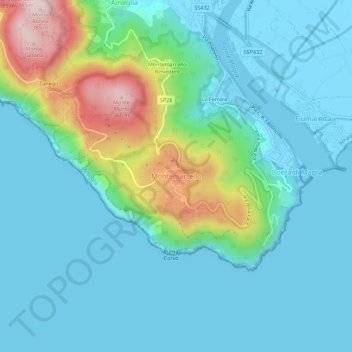 Topografische Karte Montemarcello, Höhe, Relief