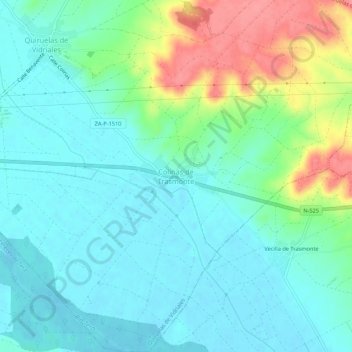 Topografische Karte Colinas de Trasmonte, Höhe, Relief