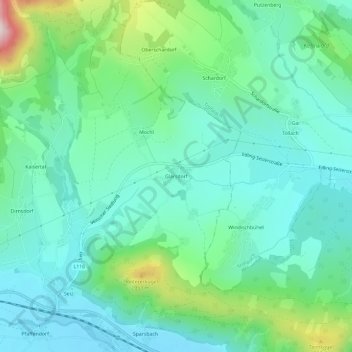 Topografische Karte Glarsdorf, Höhe, Relief