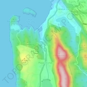 Topografische Karte Krueng Raya, Höhe, Relief