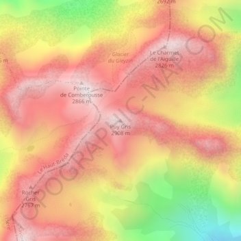 Topografische Karte Puy Gris, Höhe, Relief