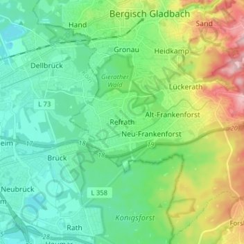 Topografische Karte Refrath, Höhe, Relief