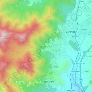 Topografische Karte Capo Saragnano, Höhe, Relief