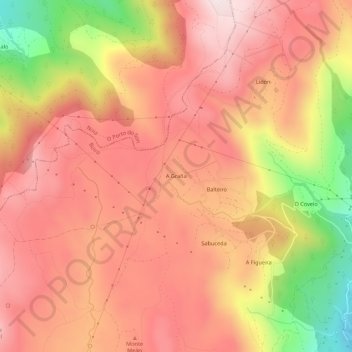 Topografische Karte A Graña, Höhe, Relief