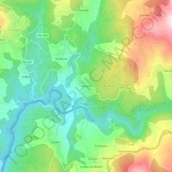 Topografische Karte Fentáns, Höhe, Relief