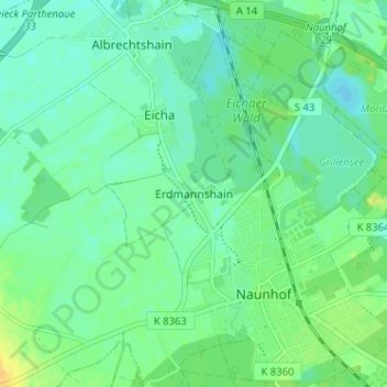 Topografische Karte Erdmannshain, Höhe, Relief