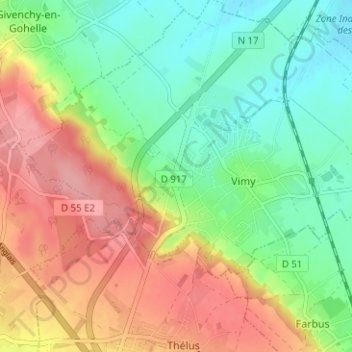 Topografische Karte Le Petit Vimy, Höhe, Relief