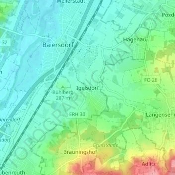 Topografische Karte Igelsdorf, Höhe, Relief