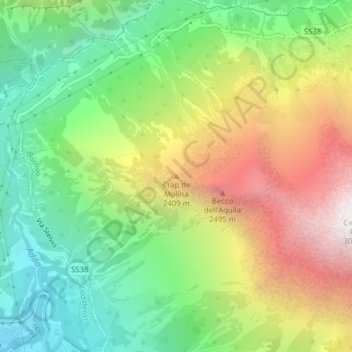 Topografische Karte Crap de Molina, Höhe, Relief