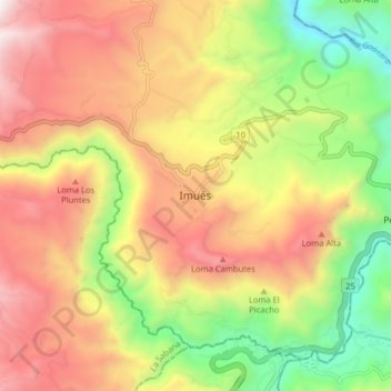 Topografische Karte Imués, Höhe, Relief