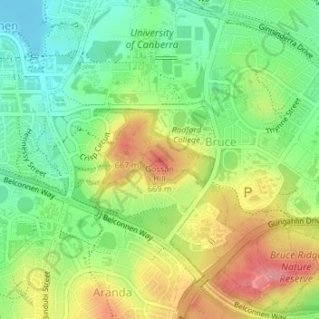 Topografische Karte Gossan Hill, Höhe, Relief