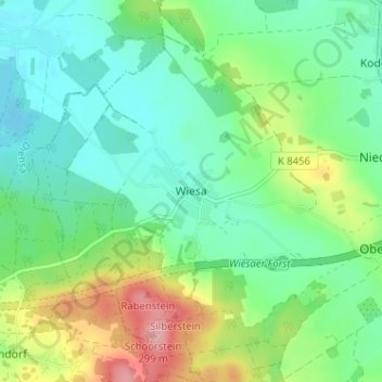 Topografische Karte Wiesa, Höhe, Relief