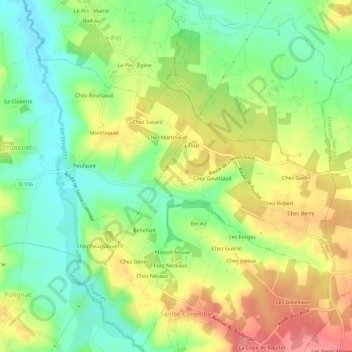 Topografische Karte Chez Rodier, Höhe, Relief