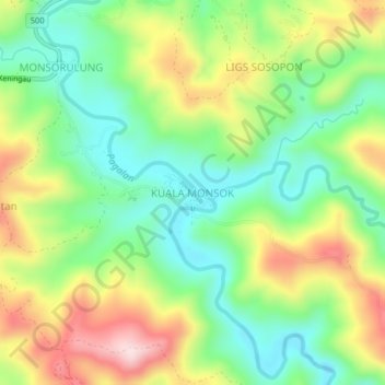 Topografische Karte KUALA MONSOK, Höhe, Relief