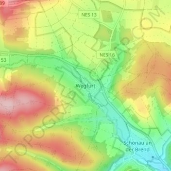 Topografische Karte Wegfurt, Höhe, Relief
