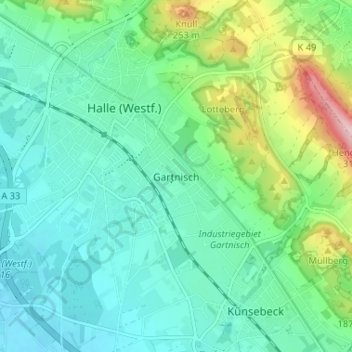 Topografische Karte Gartnisch, Höhe, Relief