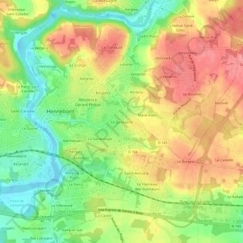 Topografische Karte Le Quimpéro, Höhe, Relief