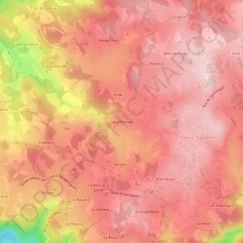 Topografische Karte Saint-Romain, Höhe, Relief