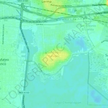 Topografische Karte San Pedro Tultepec, Höhe, Relief