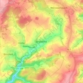 Topografische Karte Breidfeld, Höhe, Relief