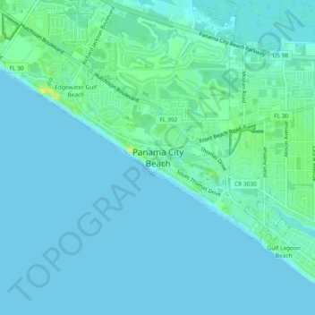 Topografische Karte West Panama City Beach, Höhe, Relief