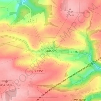 Topografische Karte Saubach, Höhe, Relief
