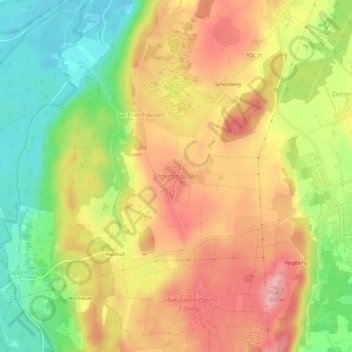 Topografische Karte Ergertshausen, Höhe, Relief