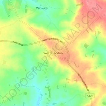 Topografische Karte West Haddon, Höhe, Relief