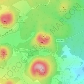 Topografische Karte Puy de Vichatel, Höhe, Relief