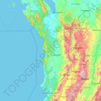 Topografische Karte Chocó, Höhe, Relief