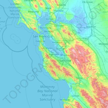 Topografische Karte Silicon Valley, Höhe, Relief