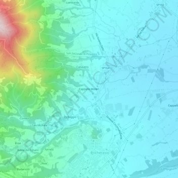 Topografische Karte Cappella Moreri, Höhe, Relief
