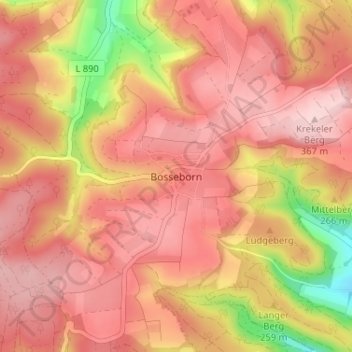 Topografische Karte Bosseborn, Höhe, Relief