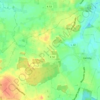Topografische Karte Uelsbyholz, Höhe, Relief