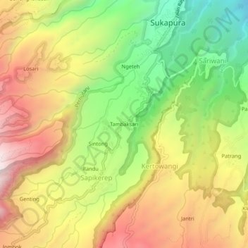 Topografische Karte Tambaksari, Höhe, Relief