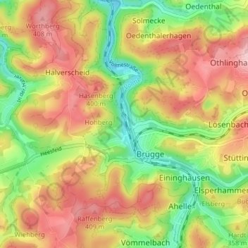 Topografische Karte Winkhausen, Höhe, Relief