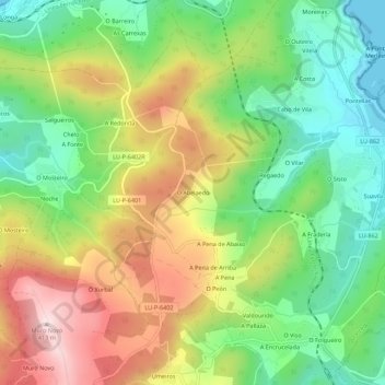 Topografische Karte O Abelaedo, Höhe, Relief