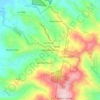 Topografische Karte Habitation Terrier, Höhe, Relief