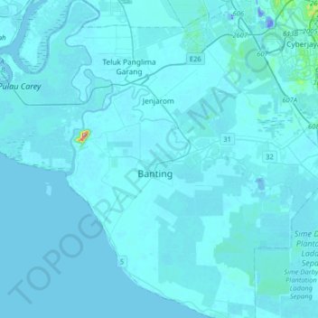 Topografische Karte Banting, Höhe, Relief