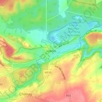 Topografische Karte Virelles, Höhe, Relief