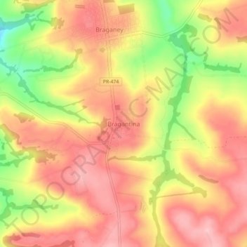 Topografische Karte Bragantina, Höhe, Relief