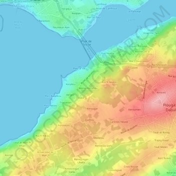 Topografische Karte Menez Keralliou, Höhe, Relief