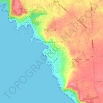 Topografische Karte Santa Maria al Bagno, Höhe, Relief