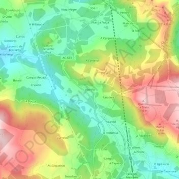 Topografische Karte Vilariño, Höhe, Relief