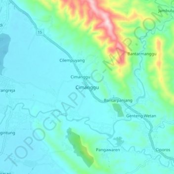 Topografische Karte Cimanggu, Höhe, Relief